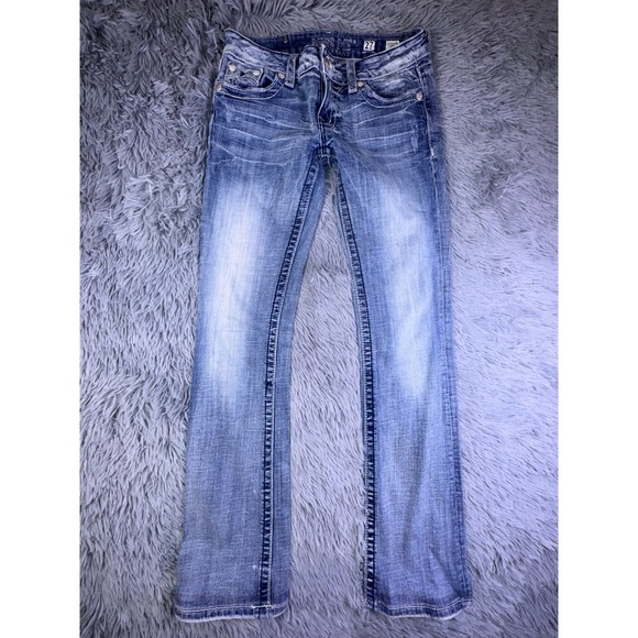Miss Me Jeans Womens 27 Bootcut Embellished Pocket Medium Wash Flare Bell Bottom - Picture 2 of 15